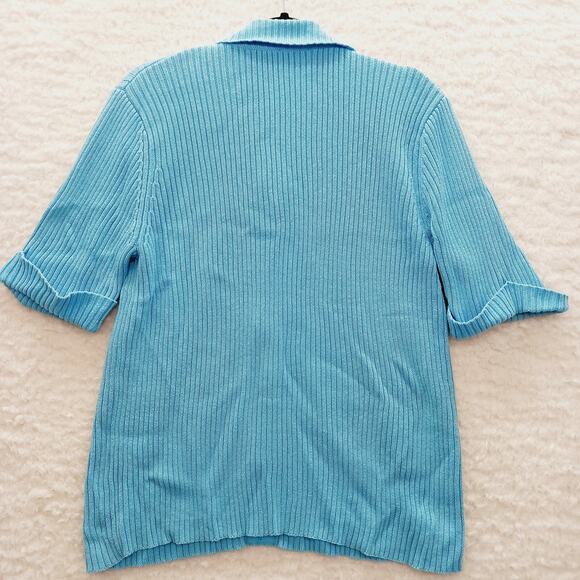 Sweater Full Zip Size L Rhinestone Zipper Powder Blue Dopamine Dressing Ribbed - Picture 3 of 15